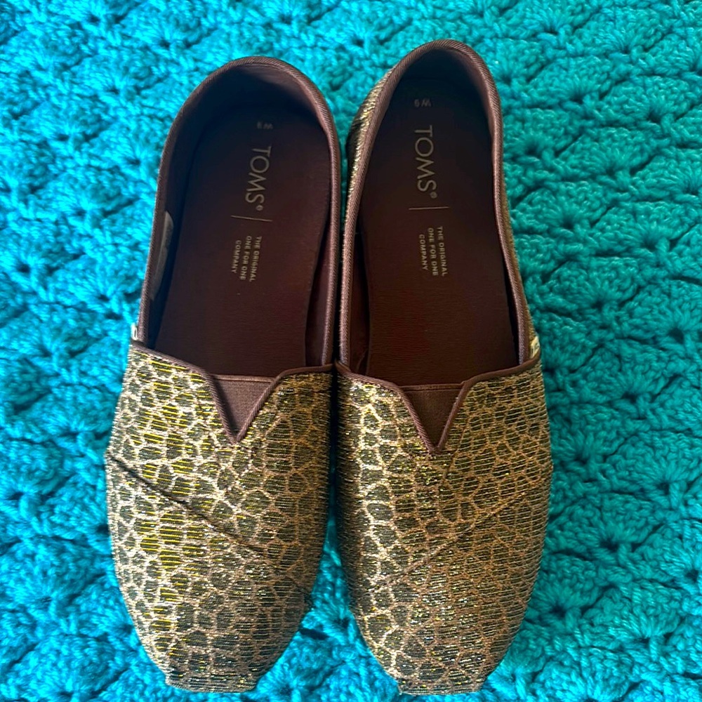 TOMS Gold and Brown Slip-On Shoes